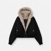 Manteau d'hiver vintage pour femme avec col en fourrure et taille cintrée