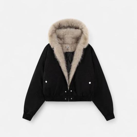 Women's Vintage Winter Coat with Fur Collar and Fitted Waist