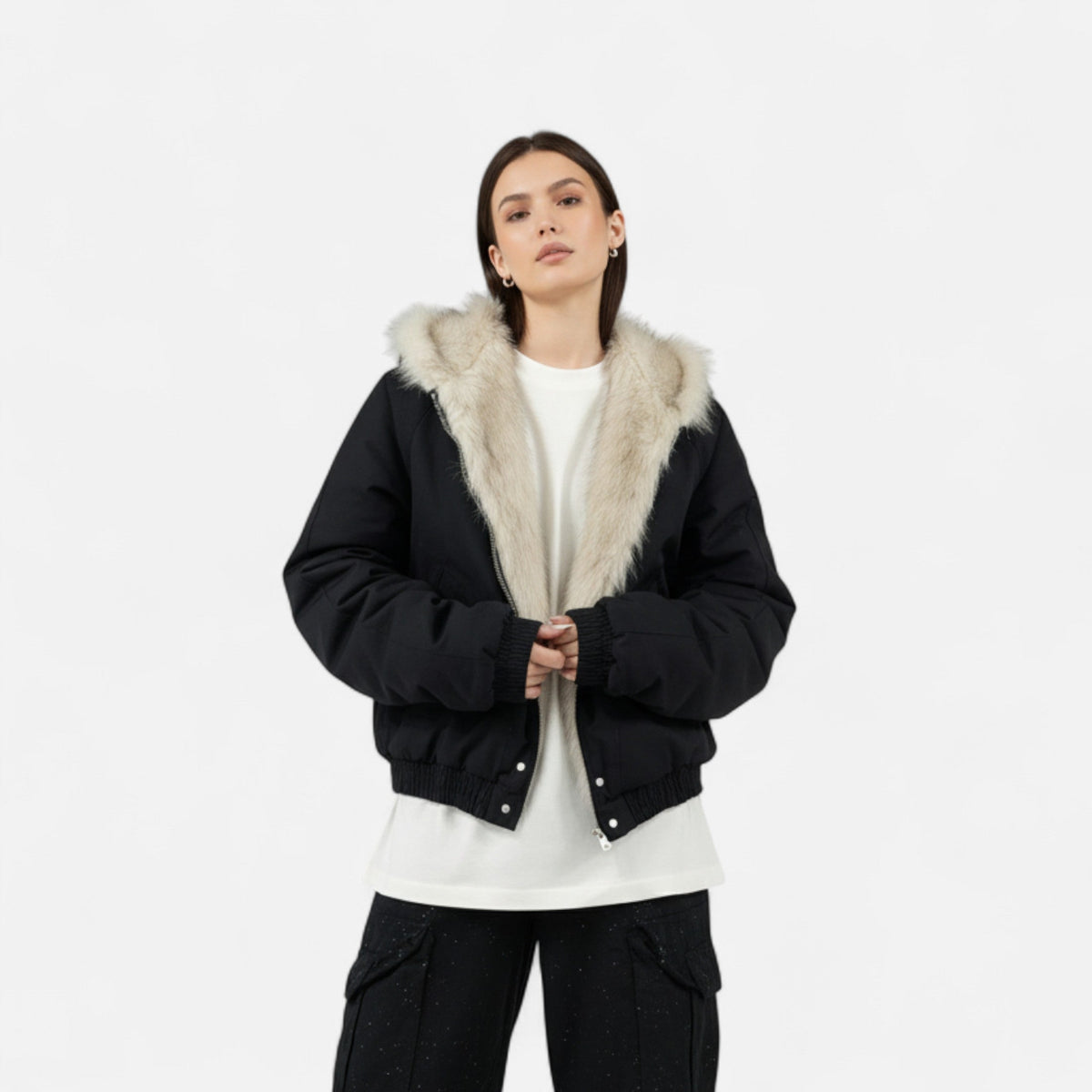 Manteau d'hiver vintage pour femme avec col en fourrure et taille cintrée