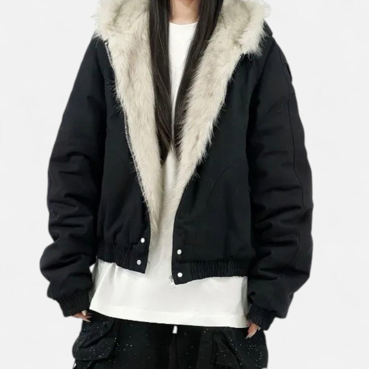 Manteau d'hiver vintage pour femme avec col en fourrure et taille cintrée