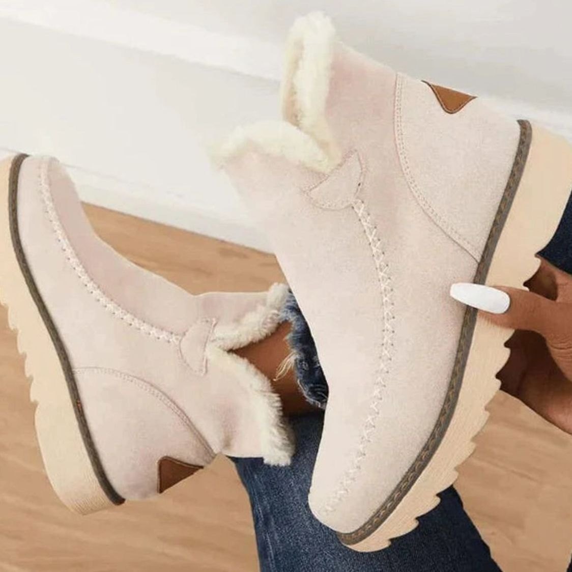 Bottines d’hiver chaudes à enfiler, doublées en fausse fourrure, pour femme