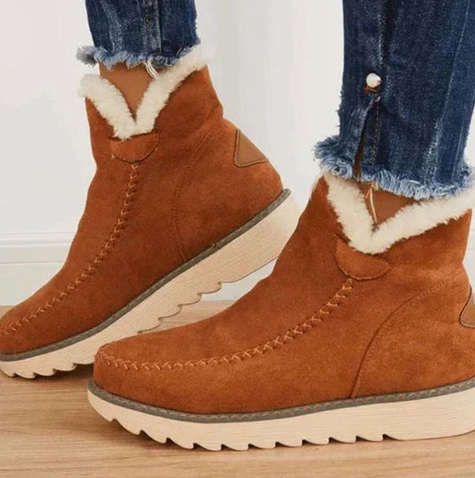 Bottines d’hiver chaudes à enfiler, doublées en fausse fourrure, pour femme