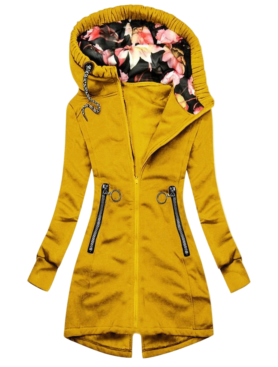 Women's Waterproof Hooded Rain Jacket with Floral Print