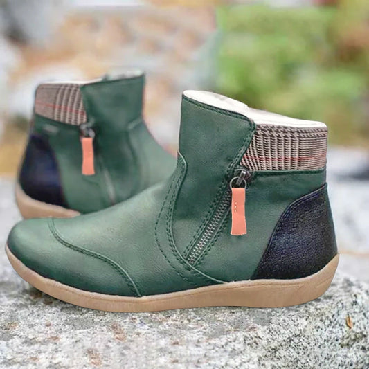 Women's Waterproof Leather Zipper Ankle Boots