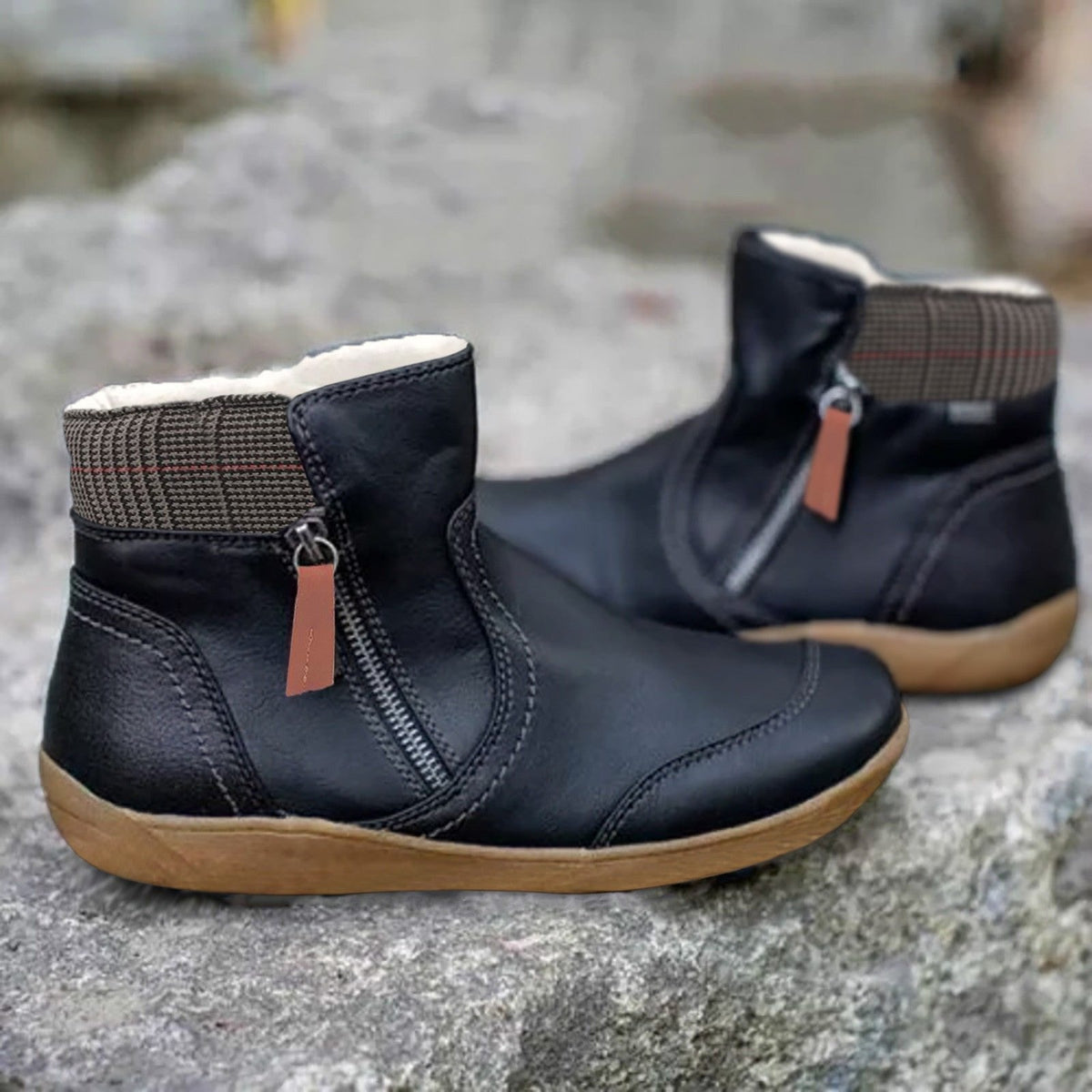 Women's Waterproof Leather Zipper Ankle Boots