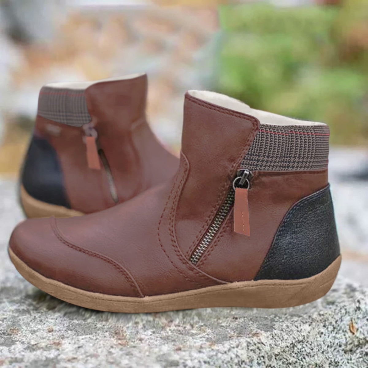 Women's Waterproof Leather Zipper Ankle Boots