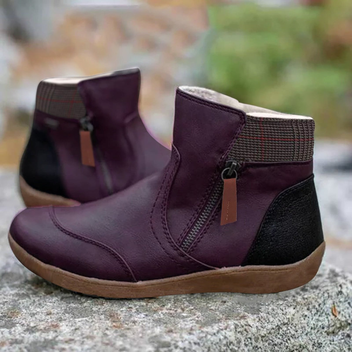 Women's Waterproof Leather Zipper Ankle Boots