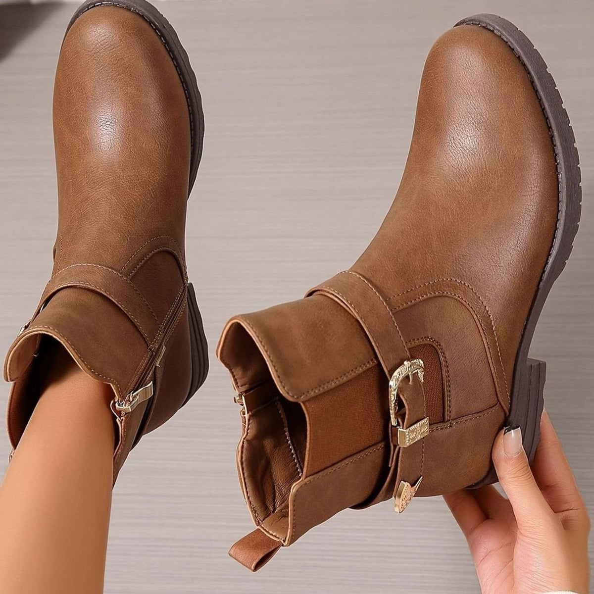 Women's Western Buckle Block-Heel Chelsea Ankle Boots