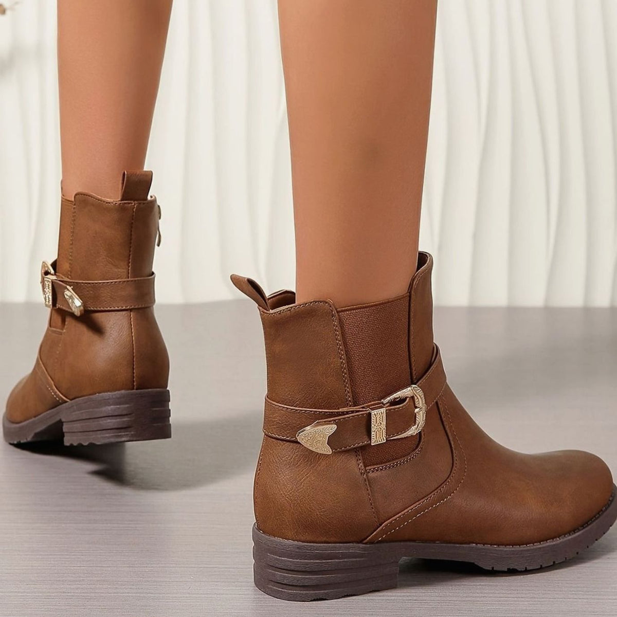 Women's Western Buckle Block-Heel Chelsea Ankle Boots