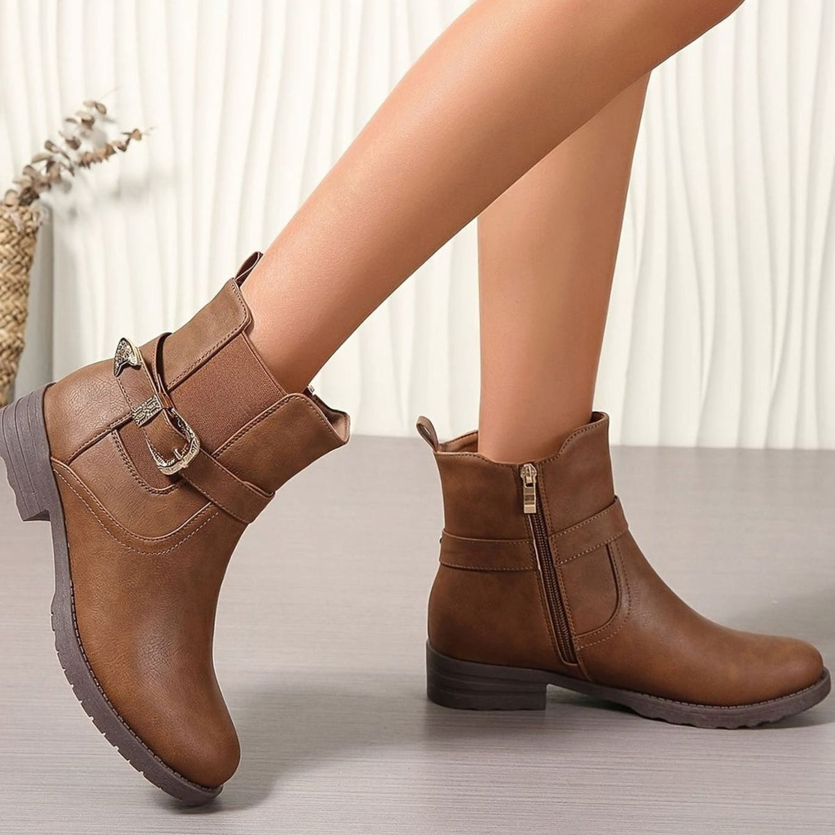 Women's Western Buckle Block-Heel Chelsea Ankle Boots