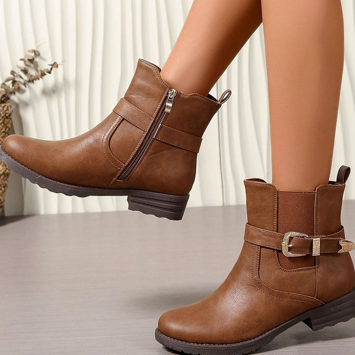Women's Western Buckle Block-Heel Chelsea Ankle Boots