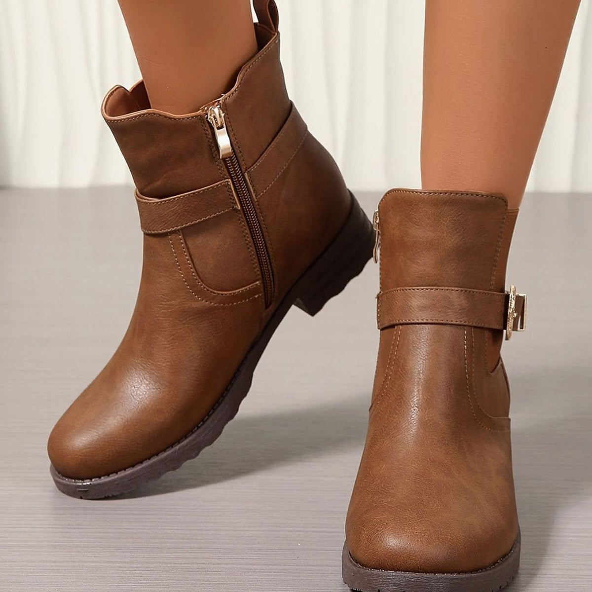 Women's Western Buckle Block-Heel Chelsea Ankle Boots