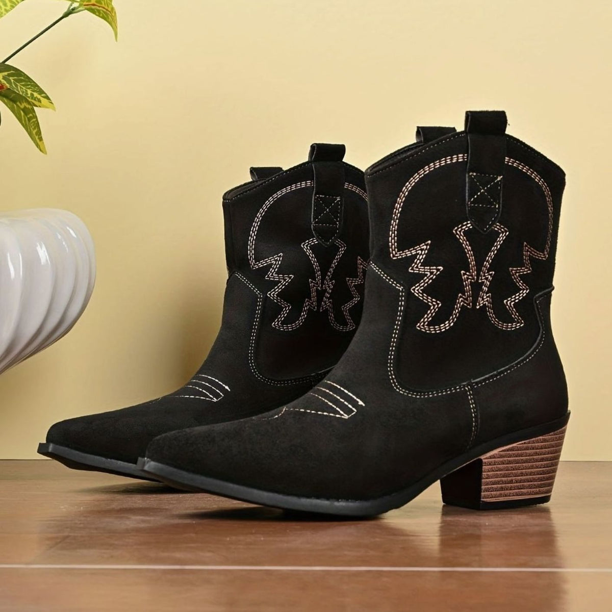 Women's Wide-Calf Embroidered Slip-On Western Cowboy Boots