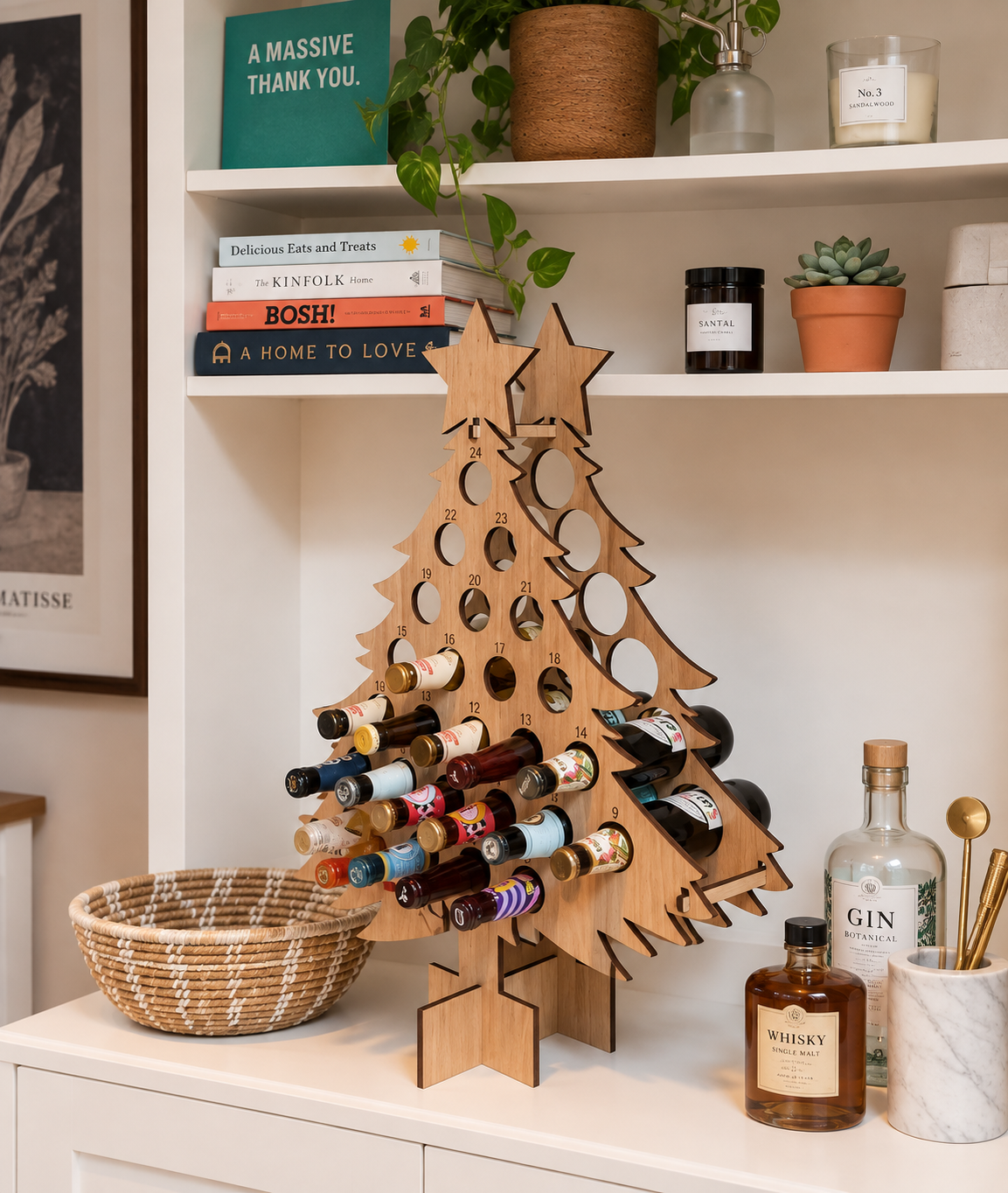 Wooden Advent Calendar with 24 Slots for Christmas Countdown - Reusable Christmas Decoration