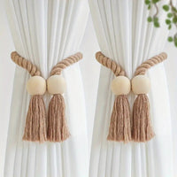 Embrasse de rideau à pompons en perles de bois | lot de 2